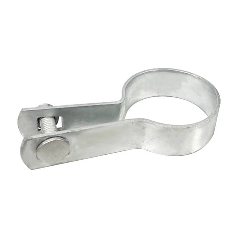 Single galvanized steel tension band with bolt and nut for 2-3/8 inch chain link fence posts, gates, and brace frames.