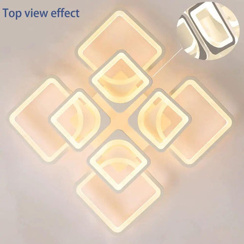 Top view of Modern LED Flush Mount Ceiling Light With Remote Control 8 Head Square Fixture in white acrylic and metal