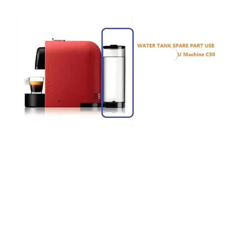 Replacement Water Tank For U Series C-50 D50 Coffee Machines, Transparent see-through tank attached to red coffee machine