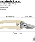 Must Have Grab And Go Garden Shears Set Of 2 With Bypass Pruning Shears And Straight Blade Garden Scissors Ultra Lightweight And Sharp Easy Grip For Live Plants Flowers Stems Vines Roses And Twigs, ivory bypass blade pruner with dimensions.