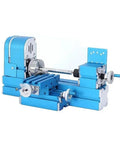 High Speed Mini Metal Micro Lathe Machine For Precision Turning Projects 12V Desktop Milling Tool W10003 Model in blue color.