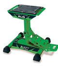 Green Dirt Bike Lift Stand For Off Road Rides, Lightweight Yet Beefy Carbon Steel, Ultra Stable Center Post, Universal Fit