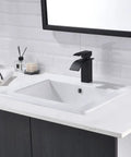 Drop In White Porcelain Vessel Sink With Black Faucet And Pop Up Drain, 21x18 Inch Bathroom Lavatory Basin, Durable Ceramic Glaze, Top Mount