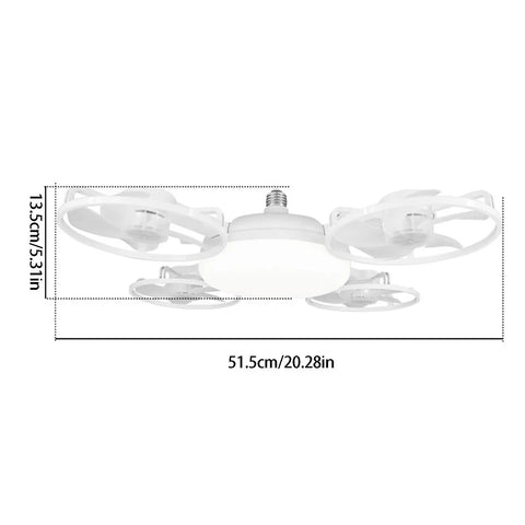 Top view of MENGLANSI Flush Mount Fan Light with four guards, dimensions 51.5cm x 13.5cm, designed for modern home use.