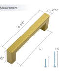Detailed measurements of 25 Pack 4 Inch Gold Cabinet Pulls Brushed Brass Square Hardware For Kitchen Cabinets And Drawers 102mm Center To Center Hole Center Easy Install With Two Screw Sizes To Make Your Cabinets Look Fly, showing pull and screws.