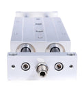 Shop Floor Bad Boy Double Acting Pneumatic Cylinder With Dual Rod Slide Tab Mount Knockout Air Actuator For Heavy Duty Push Pull And Smooth 10 To 25mm Bore Ops front view showing mounting and cylinder details.