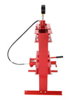 10 Ton Hydraulic Shop Press For Your Garage Or Small Shop H Frame Benchtop Press with hydraulic cylinder and red steel frame side view