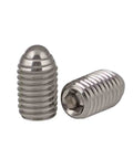 Top Shelf Heavy Duty 304 Stainless Steel Spring Ball Plungers Hex Socket Allen Grub Set Screws M16 By 25 Millimeter two pack close up.