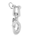 Heavy Duty Lifting Clevis Chain Hook Set, 304 Stainless Steel 360 Rotating Safety Latch, Built Tough Rigging Accessory For Cranes And Industrial Hoists, Zero Sweat Heavy Loads close-up of swivel hook with spring-loaded latch.