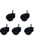 Universal Premium Office Chair Wheels And Quiet Dual Casters With 360 Degree Swivel Heavy Duty Rollers For Slick Glide On Carpet Or Laminate No Sweat Quick Swap Fit, 5 black chair casters with metal stems.