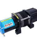 Heavy Duty 3500 Lb 12V Electric Winch With Synthetic Rope And Dual Remote Controls For ATV UTV Boat Trailer Off Road Recovery Jobs That Hit Hard, showing motor and synthetic rope.