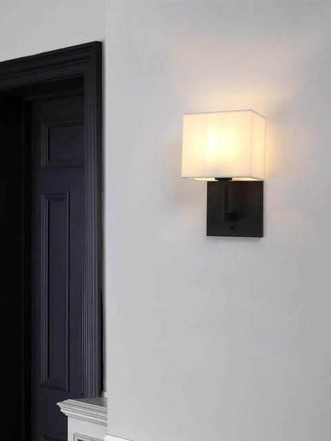 Indoor Vanity Wall Sconce Set Of 2 With On Off Switches Brass Modern Boho Vintage Industrial Light With Square Fabric Shade on wall