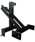 3 Point Scissor Lift For Category 1 Tractors in black powder-coated steel, designed to extend reach for hay bales without a front-end loader.