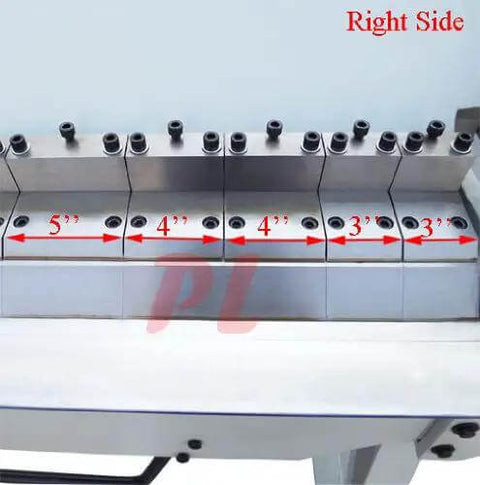 Right side view of 80 Inch Pan And Box Brake Bender showing segmented fingers for 12 gauge mild steel bending, close-up detail.