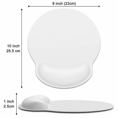 Ergonomic Mouse Pad With Memory Foam Wrist Rest For Pain Relief And Fatigue Reduction Ultra Smooth Surface And Non Slip Base Go To Choice For Gaming Office And Laptop Use White, showing front and side view with size dimensions.
