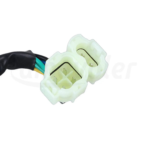 Close-up of a two and four pin connector for GY6 High Performance Racing CDI Box For 50cc To 150cc Chinese Scooters Go Karts ATVs.