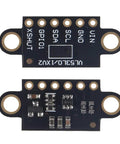 VL53L0X Time Of Flight Distance Sensor Breakout Pack Of 4 For DIY Projects Arduino Raspberry Pi And Microcontrollers 2m ToF Laser Range Finder Module Great For Robotics Projects Easy Plug And Play With Common Boards. black VL53L0X breakout board with labeled pins, top and bottom views