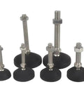 4 Pack Adjustable Furniture Leveling Feet Pads With Nylon Base Universal Swivel Joint Threaded M8 M10 M12 Inserts, various sizes.