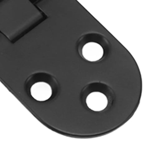 Close-up of black zinc alloy round edge hinge from 4 Pack Zinc Alloy Round Edge Hinges Set For Furniture And Sewing Tables