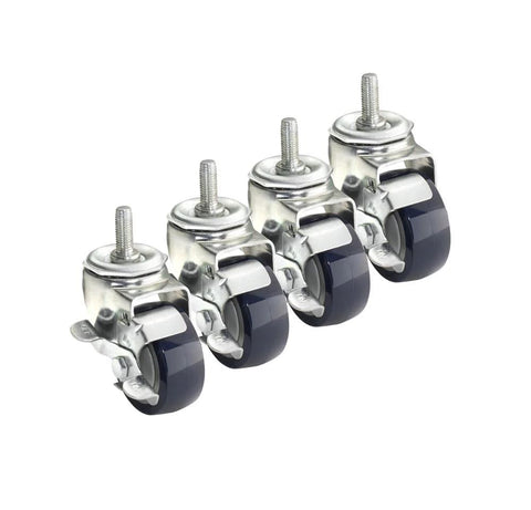 Metric Thread Casters M14 By 2 Point 0 Set Of Four, 3 Inch Polyurethane Wheels With Side Brakes, 4 Inch Overall Height