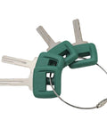 Volvo Ignition Keys 4 Pack Laser Cut 11039228 17225331 ELI80 0091 shown with green plastic heads and steel wire loop.