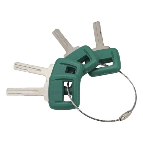 Volvo Ignition Keys 4 Pack Laser Cut 11039228 17225331 ELI80 0091 shown with green plastic heads and steel wire loop.