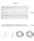 Dimensions and components of 2Ft Liner High Bay LED Shop Light 165W 23,100 Lm 5000K Daylight ceiling fixture shown