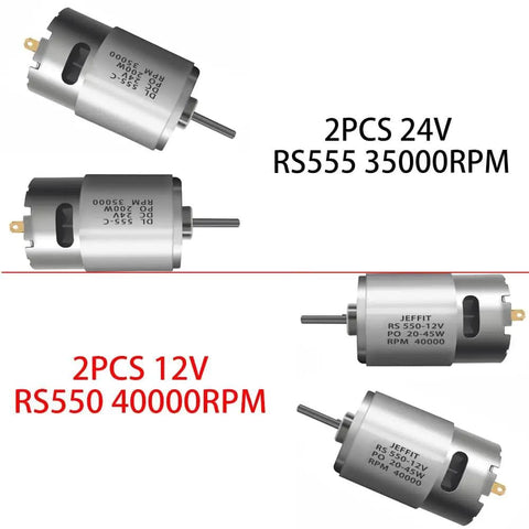 Two Pack High Speed RS550 Motors For Power Wheels Ride On Toys 12V 24V Upgrade Replacement Parts With 40000 RPM And 8 To 16T Gear Options