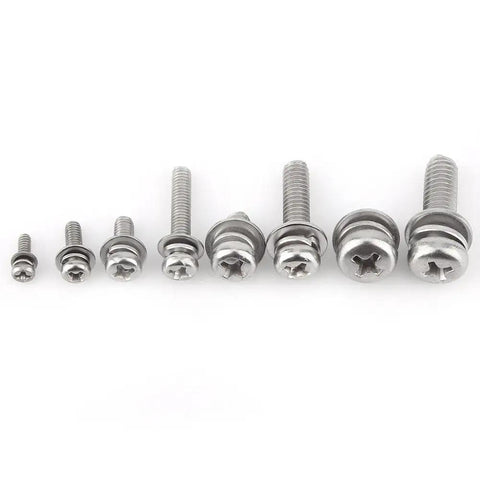 Lineup of stainless steel pan head screws from 160 Pieces Stainless Steel SS304 Pan Head Screws And Nuts Kit M2 To M5