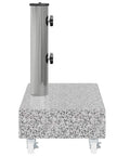 Front view of Heavy Duty Granite Umbrella Base With Wheels For Outdoor Patio No Hassle Move 55.1 Lb Stand, granite and steel, on wheels.