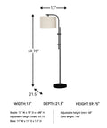 Dimensions of Baronvale 60-Inch Modern Metal Adjustable Floor Lamp In Black With Crisp White Drum Shade, 59.75-inch height, 21.5-inch depth.