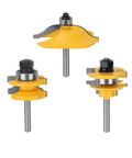 Three Piece One Quarter Inch Shank Round Over Cove Router Bit Set For Woodworking Dope For Raised Panel Cabinet Doors