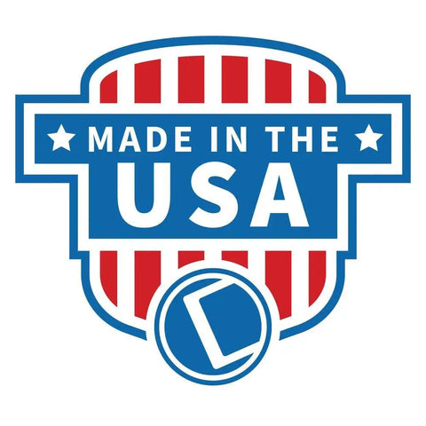 Red and blue 'Made in the USA' badge with stars and stripes design