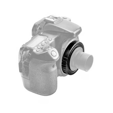 M42 T Ring Adapter For Nikon APSC DSLR Cameras connected to a DSLR showing CNC aluminum construction for astrophotography