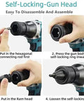 Kickass Cordless Rivet Nut Gun Kit featuring a brushless motor, showcasing the self-locking gun head disassembly steps.