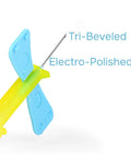 23G X 3/4 Inch Stainless Steel Dispensing Probes With 12 Inch Tube And Luer Adapter, close-up showing tri-beveled electro-polished tip.