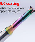 Beefy DLC Coated Carbide Thread Milling End Mills For Aluminum CNC Metalworking showing tip detail, colorful coating visible