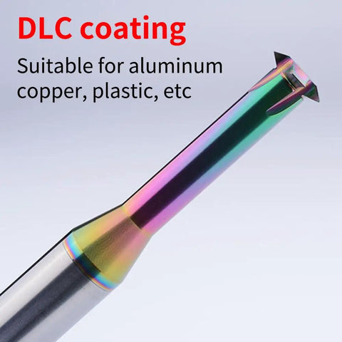 Beefy DLC Coated Carbide Thread Milling End Mills For Aluminum CNC Metalworking showing tip detail, colorful coating visible