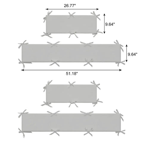 Grey soft padding panels with tie straps, 26.77" and 51.18" long, anti collision edge protection for nurseries and playrooms.