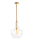 Brass Gold Clear Mid Century Modern 1 Light LED Pendant Light Fixture With Adjustable Schoolhouse Hanging Stem For Kitchen Island