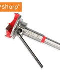 Hinge hole opener by Vsharp with red cutter, metal guide and 35mm scale (side view).