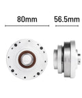 Harmonic Drive SHF17II Strain Wave Gearbox front and side view showing dimensions for servomotors in robotic arms, 80 to 1 gear ratio