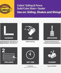 Cabot Solid Color Stain + Sealer use guide for siding, shakes, and shingles with coverage and prep details.