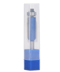Top Bearing Flush Trim Router Bit 1/4 Inch Shank with nanometer blue coating in transparent protective case.