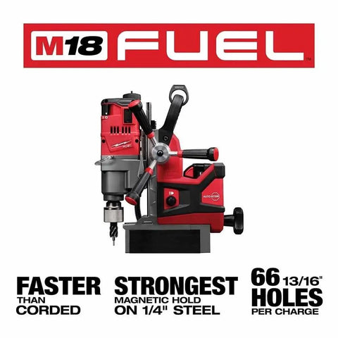 Portable Lineman Magnetic Drill Kit Delivers Kickass Job Site Power Drilling One And Half Inch Metal Cutting Includes Dual Batteries Fast Charger And Slick Base For Zero Hassle Work, showcasing the M18 Fuel magnetic drill with robust features.