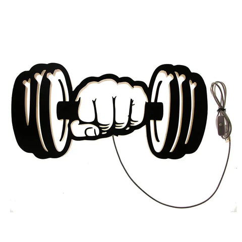 Dumbbell LED Wall Light Sign For Home Gym And Workout Room Decor Neon Style 3D Wall Lamp Fitness Emblem, hand holding dumbbell design.