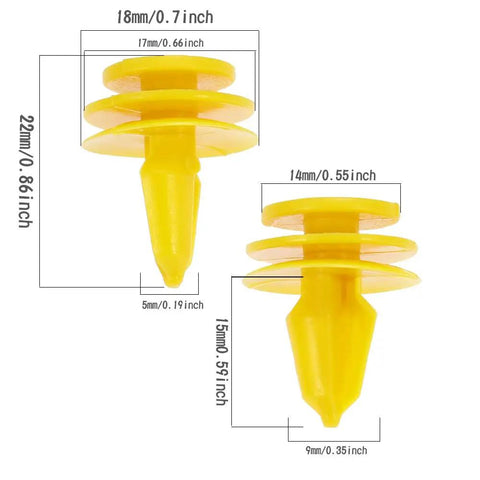 Built Dang Tough Nylon Door Trim Panel Push Retainer Fastener Clips For Jeep Grand Cherokee 50 Pack, yellow nylon clips with dimensions.