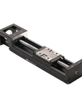 Compact High-Precision Linear Motion Guide Rail Actuator System Module With Custom Stroke For Small Footprint Projects, Rock-Solid Performance For CNC, Robotics, And Auto-Assembly., black metal linear rail actuator with carriage
