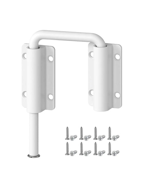 Multi Angle Sliding Door Loop Lock For Barn Doors, Windows, Closets, Fences And Sheds, 90/180 Degree Aluminum Alloy Patio Lock Latch, U Bolt Security, White, 1 Piece, Easy Install, Built To Last And Anti Snag Design, shown with mounting screws.