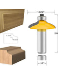 Door And Drawer Front Edging Router Bit Set With One Half Inch Shank Four Piece Pro Grade Woodworking Milling Cutter Tools Carbide Cutter For Cnc Router Includes Thumbnail Bit Two Ogee Bits One Large One Small And Roundover With Ogee Bit, close-up view showing measurements and profile cuts.
